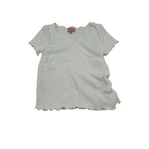 Paisley Lane Girls Ribbed Wrap Top Size 8 White‎ Short Sleeve Lettuce Hem